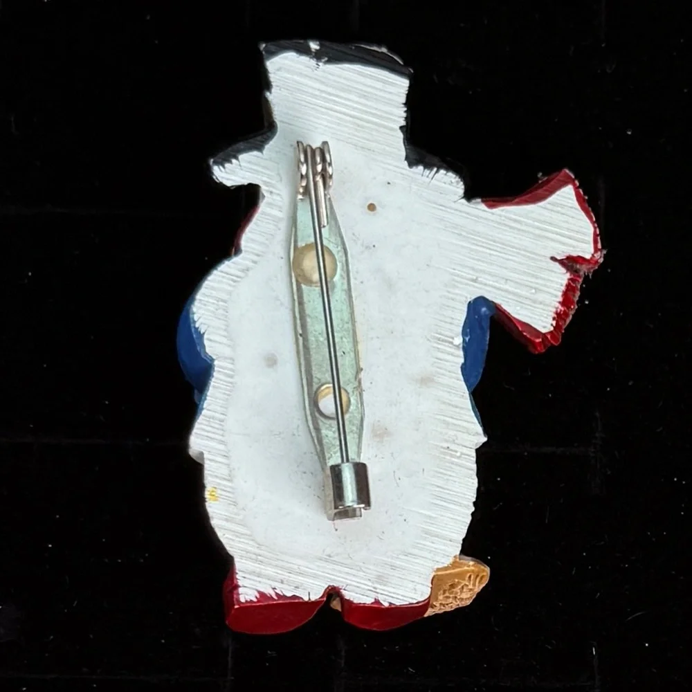 Festive Snowman Figurine with Broom Brooch Pin